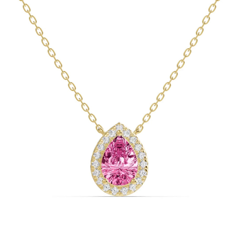 360 degree view of Pear Pink Tourmaline Lab Diamond Halo Pendant