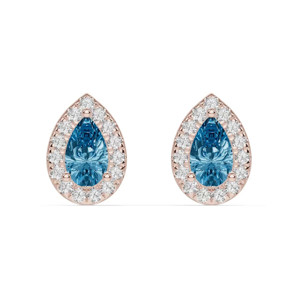 360 degree view of Pear Blue Topaz Lab Diamond Halo Earrings