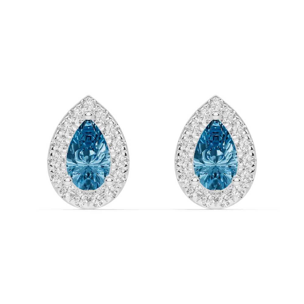 360 degree view of Pear Blue Topaz Lab Diamond Halo Earrings