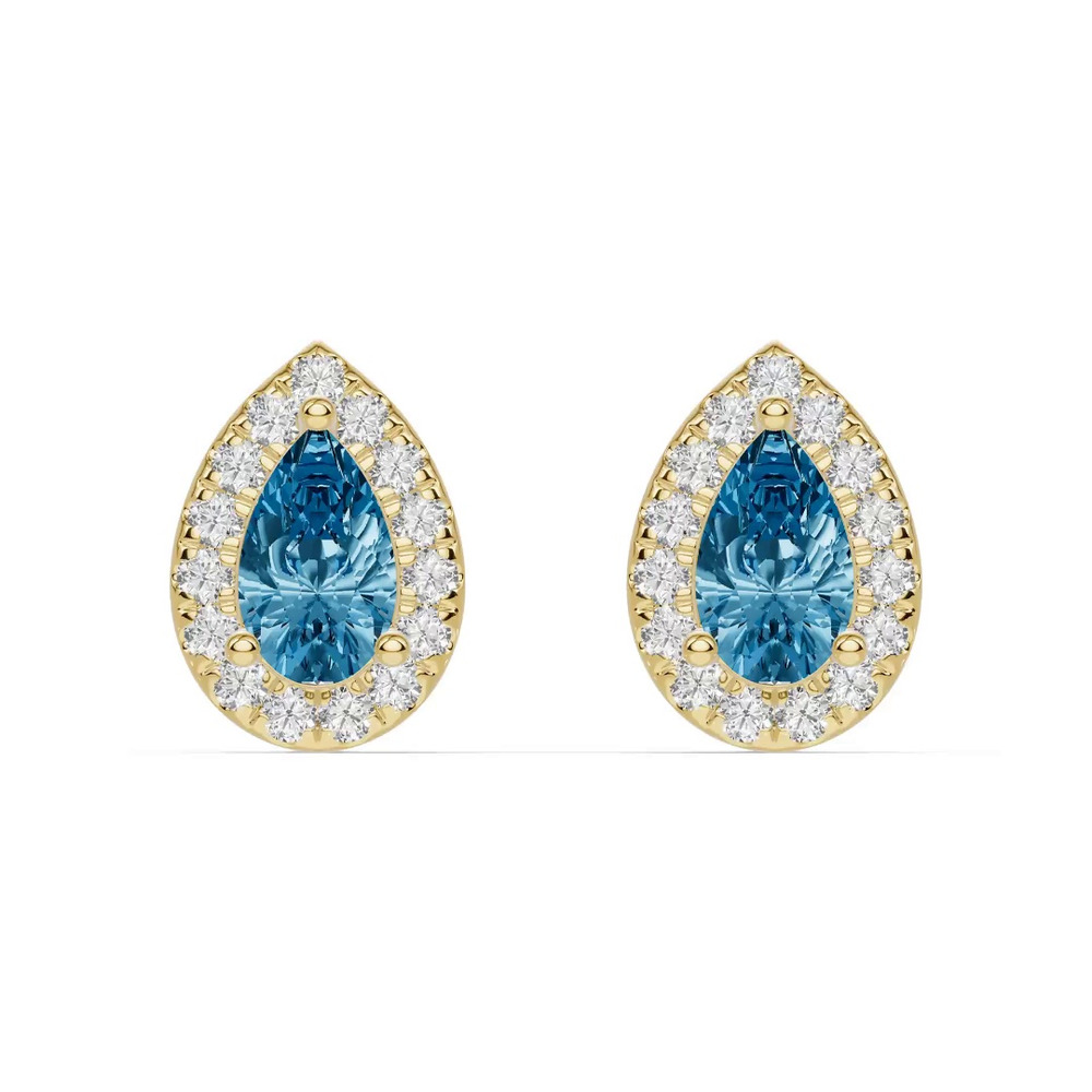 360 degree view of Pear Blue Topaz Lab Diamond Halo Earrings