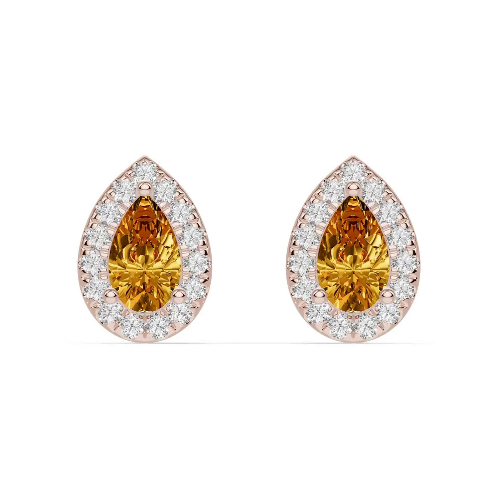 360 degree view of Pear Citrine Lab Diamond Halo Earrings