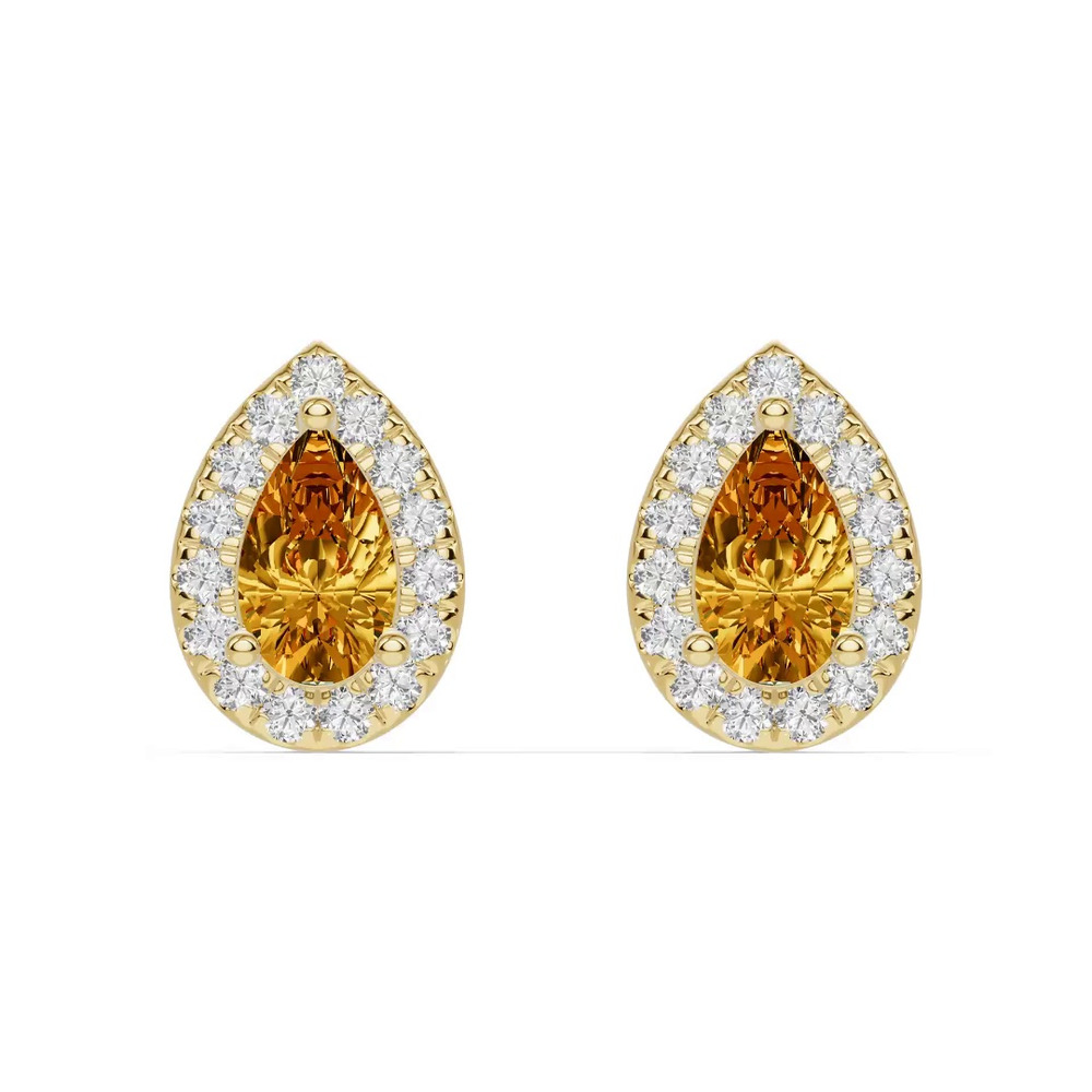 360 degree view of Pear Citrine Lab Diamond Halo Earrings