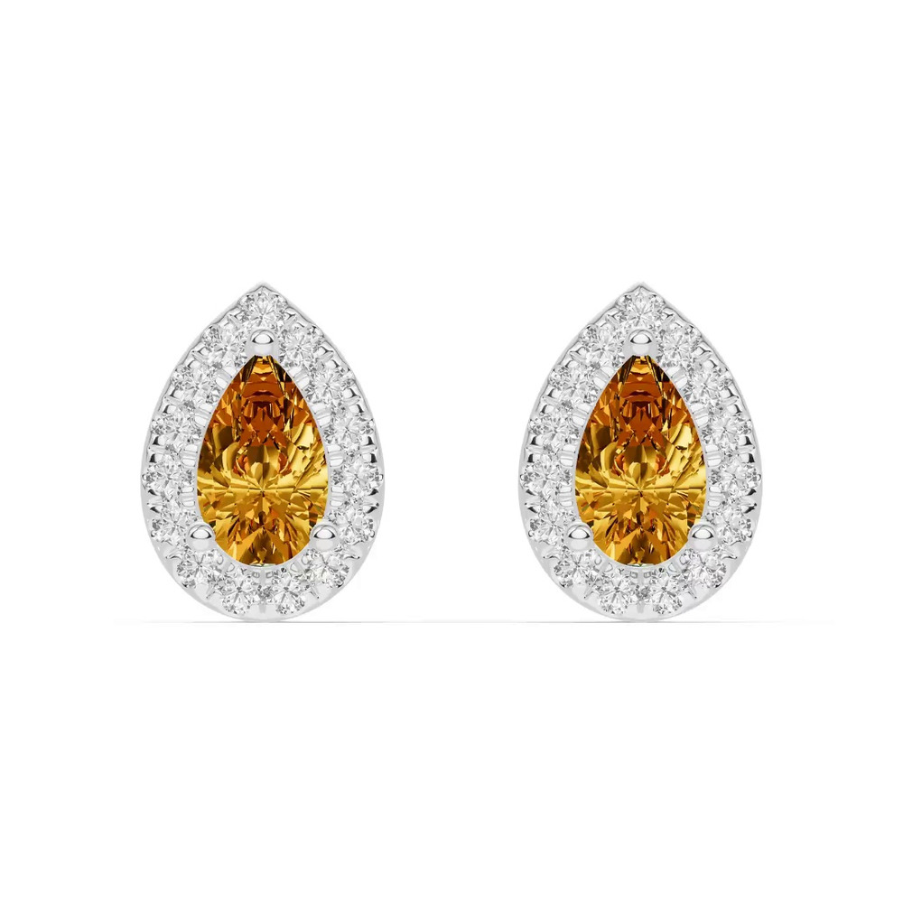 360 degree view of Pear Citrine Lab Diamond Halo Earrings