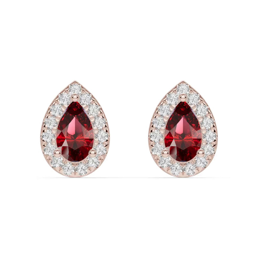 360 degree view of Pear Garnet Lab Diamond Halo Earrings