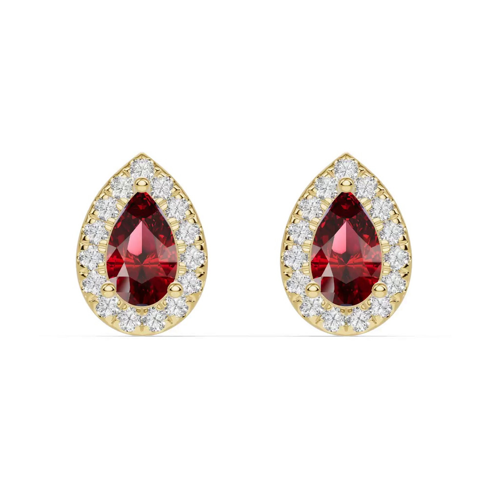 360 degree view of Pear Garnet Lab Diamond Halo Earrings