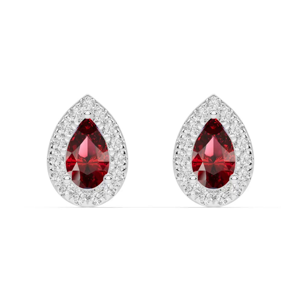 360 degree view of Pear Garnet Lab Diamond Halo Earrings