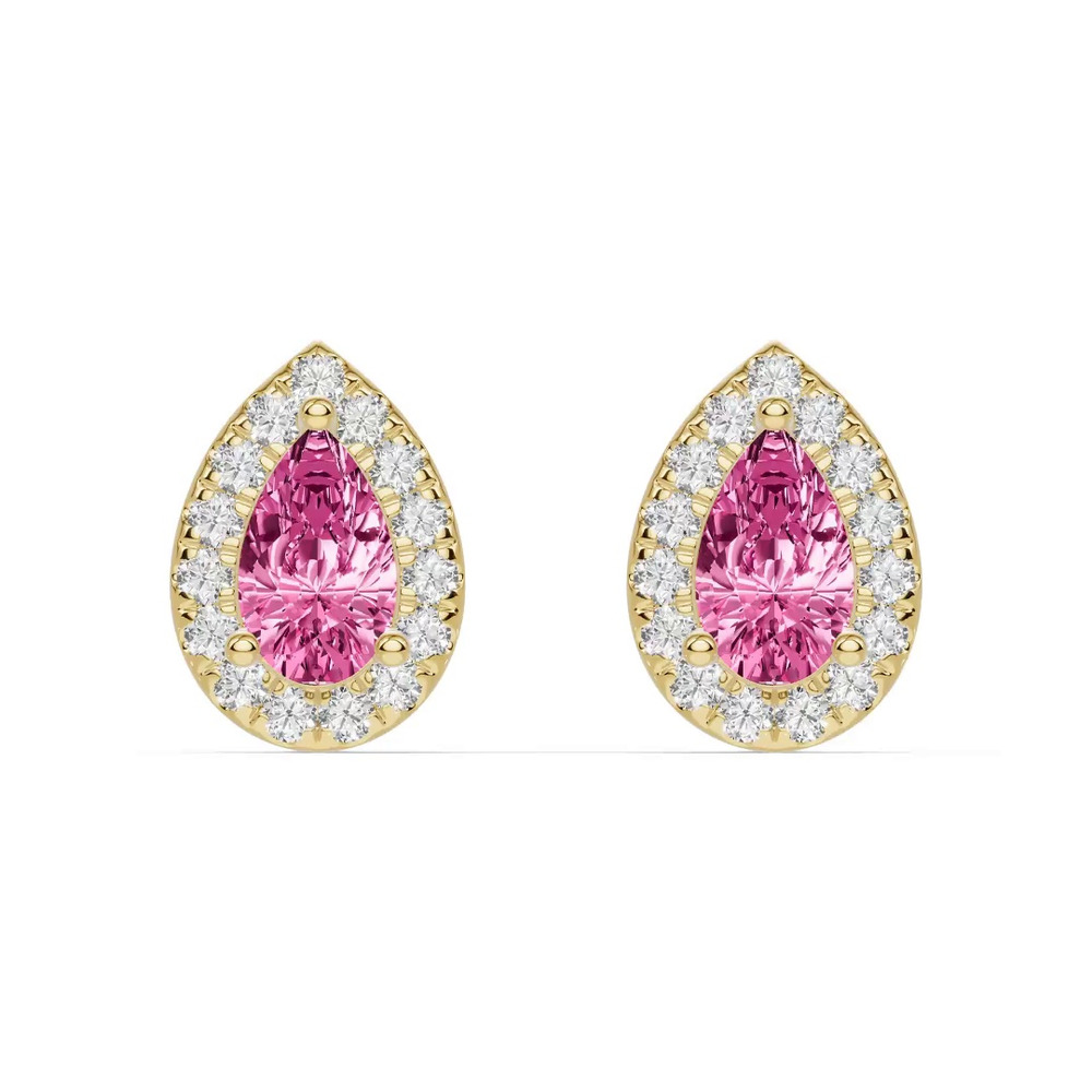 360 degree view of Pear Pink Tourmaline Lab Diamond Halo Earrings