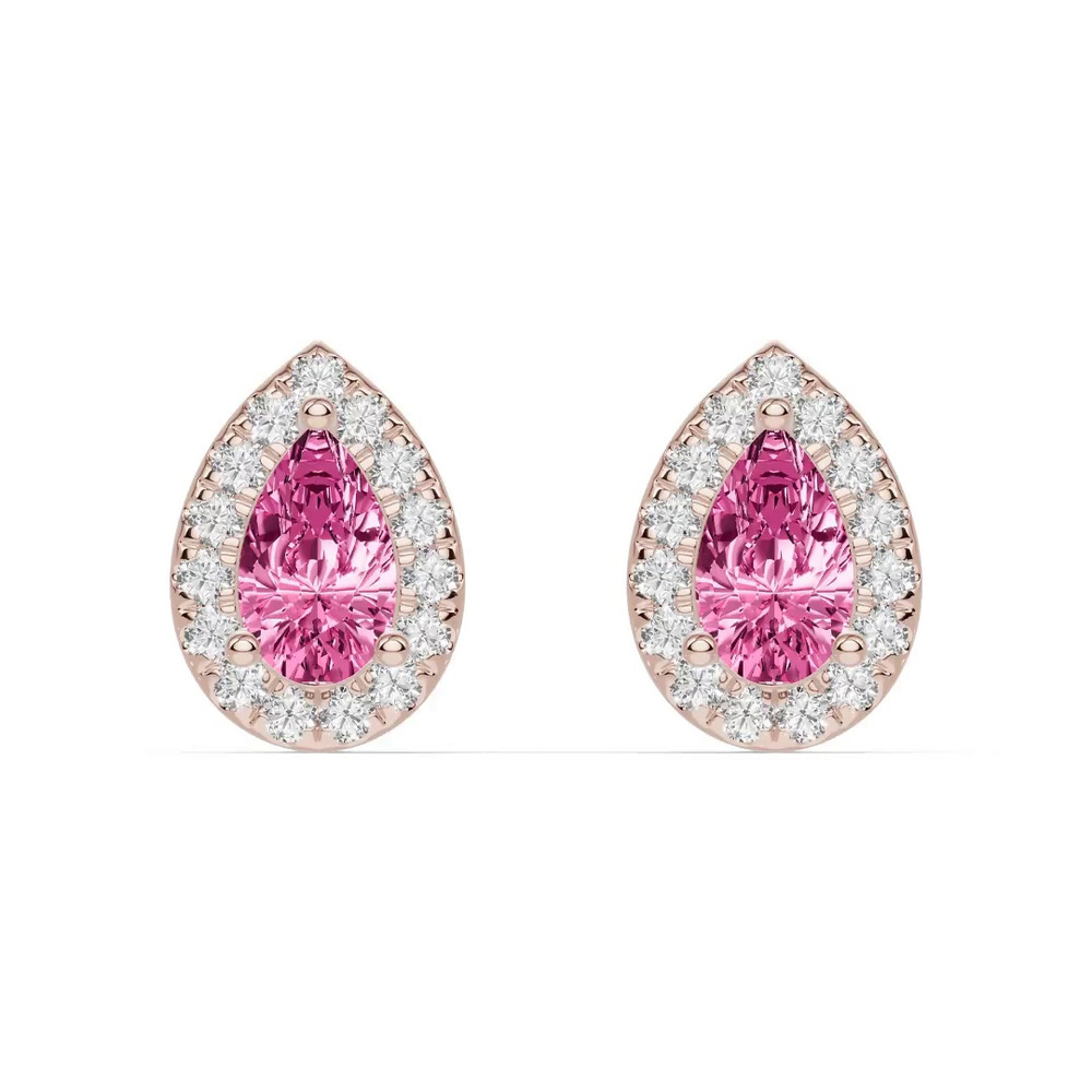 360 degree view of Pear Pink Tourmaline Lab Diamond Halo Earrings