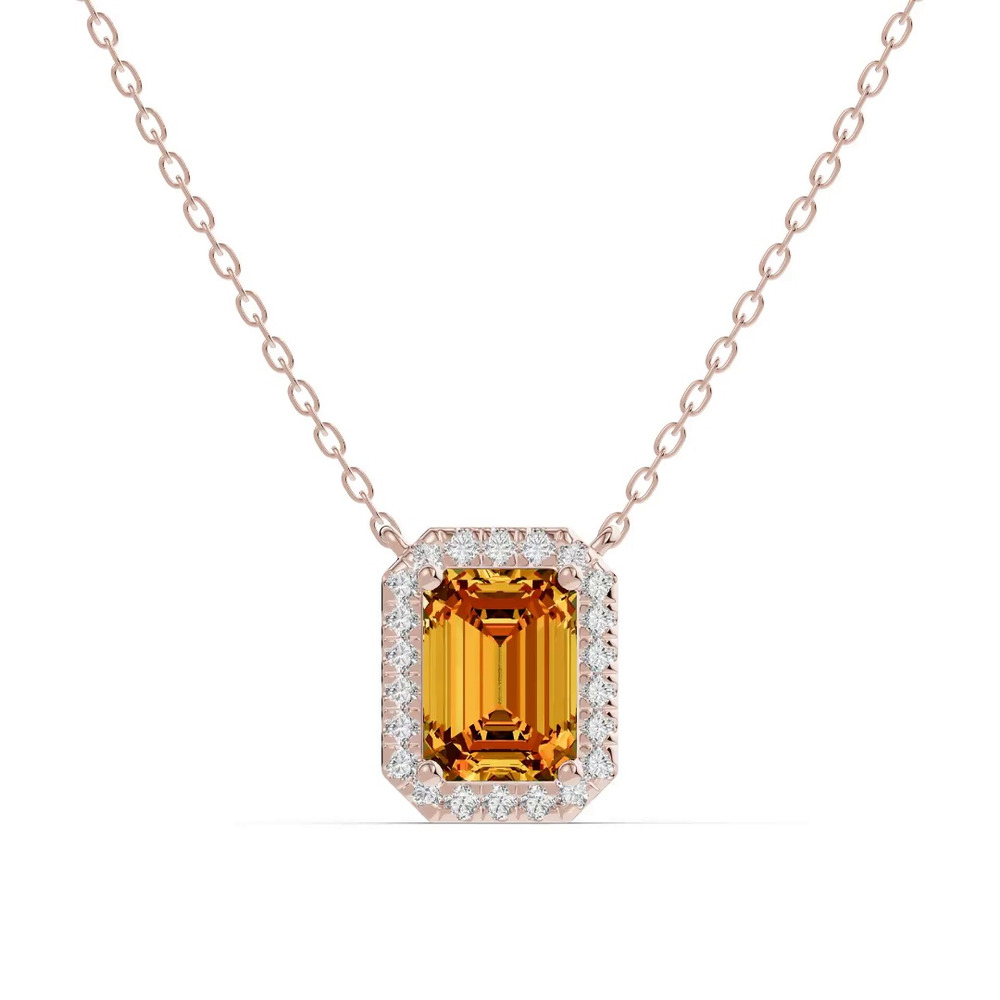 360 degree view of Emerald Citrine Lab Diamond Halo Pendant