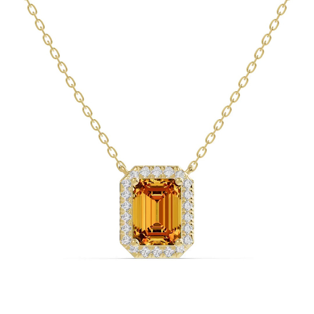 360 degree view of Emerald Citrine Lab Diamond Halo Pendant