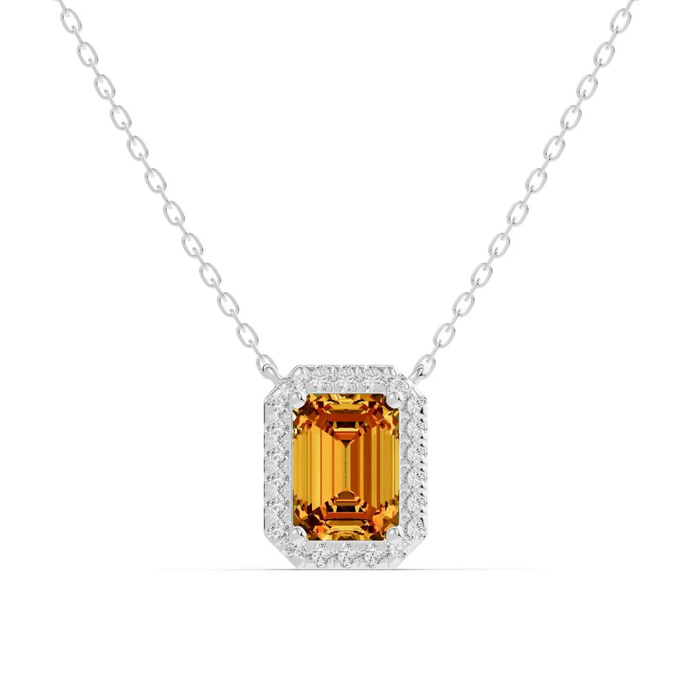 360 degree view of Emerald Citrine Lab Diamond Halo Pendant