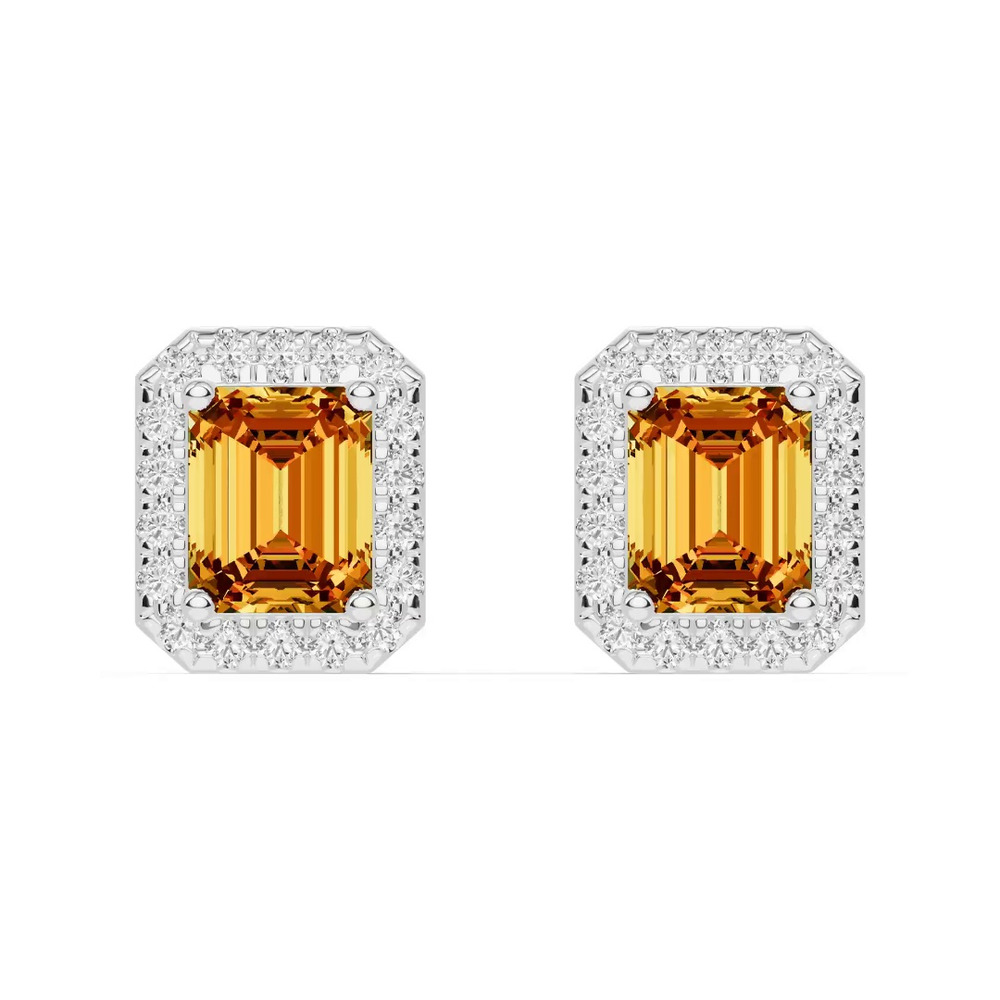 360 degree view of Emerald Citrine Lab Diamond Halo Earrings