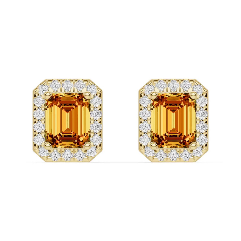 360 degree view of Emerald Citrine Lab Diamond Halo Earrings