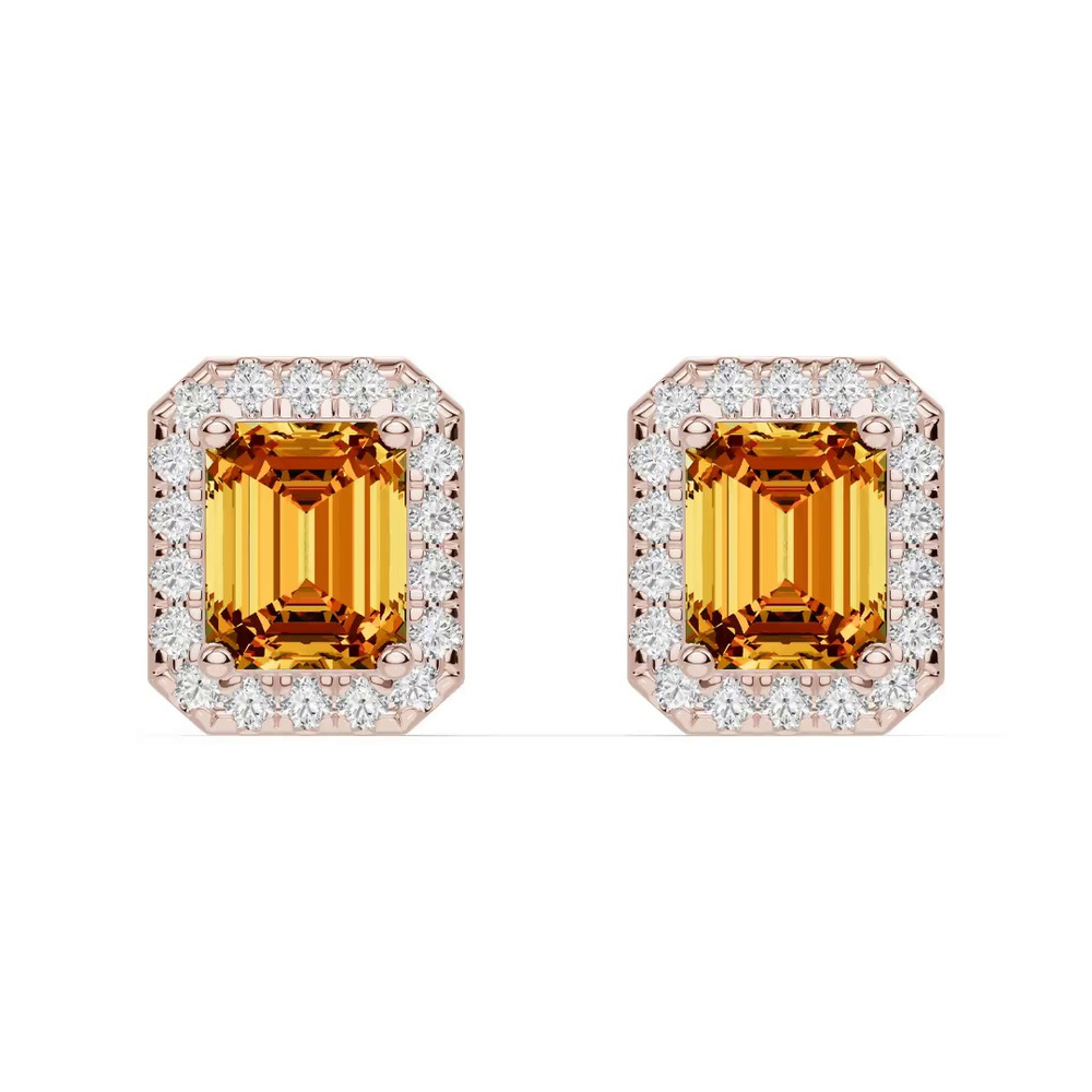 360 degree view of Emerald Citrine Lab Diamond Halo Earrings