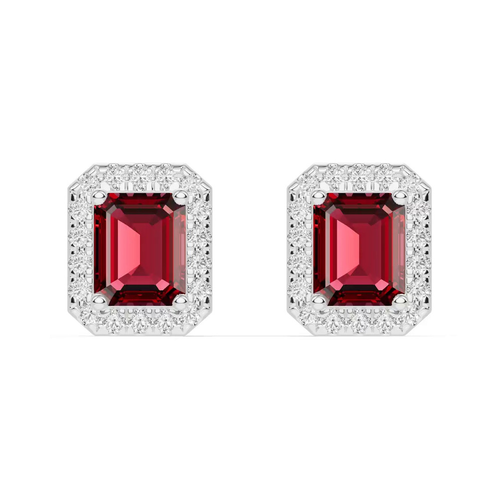 360 degree view of Emerald Garnet Lab Diamond Halo Earrings