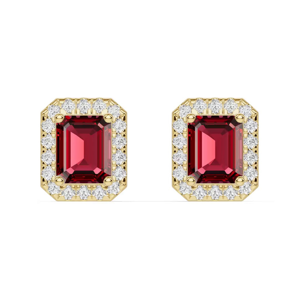 360 degree view of Emerald Garnet Lab Diamond Halo Earrings