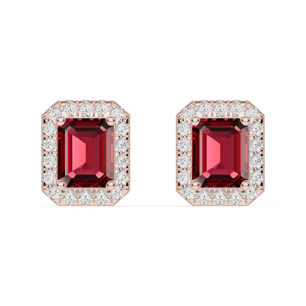 360 degree view of Emerald Garnet Lab Diamond Halo Earrings