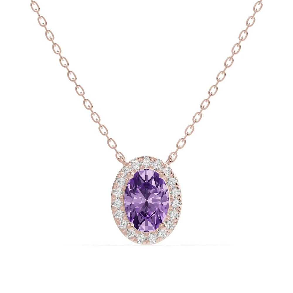 360 degree view of Oval Amethyst Lab Diamond Halo Pendant