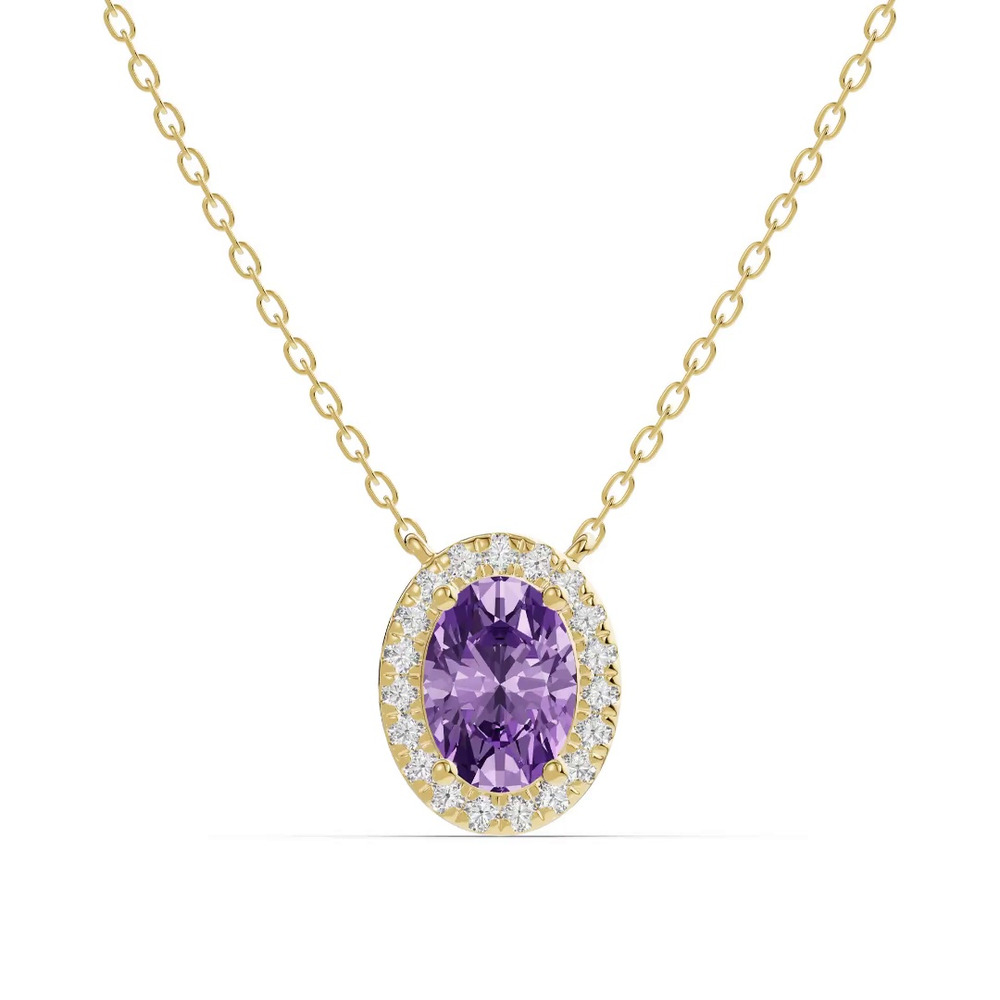 360 degree view of Oval Amethyst Lab Diamond Halo Pendant