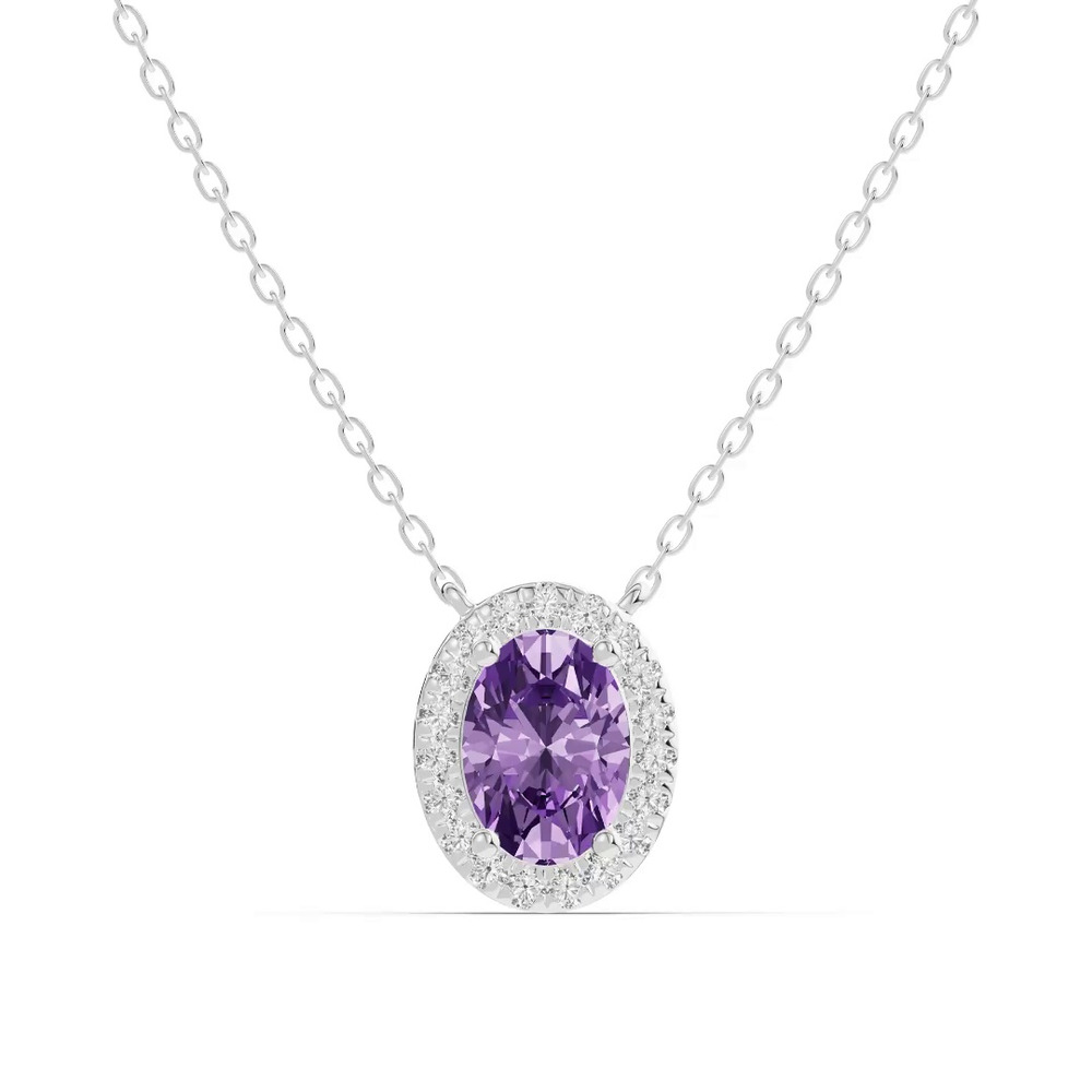 360 degree view of Oval Amethyst Lab Diamond Halo Pendant