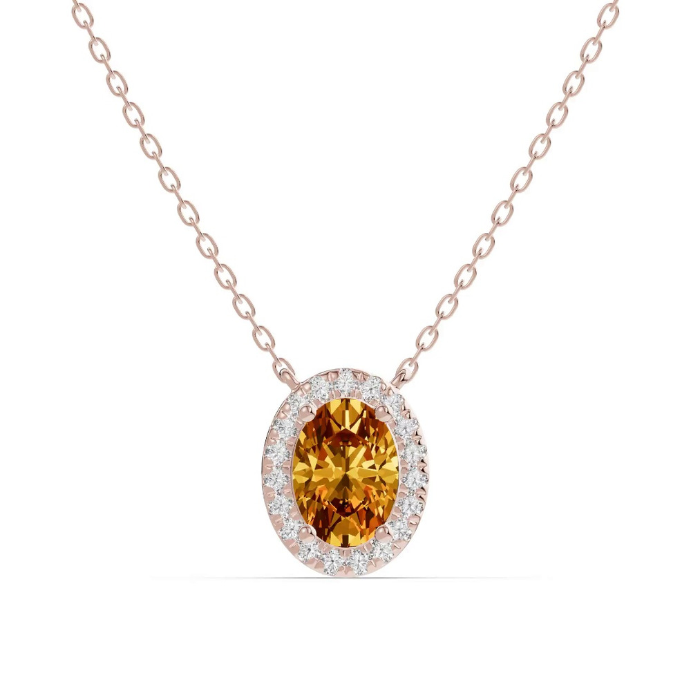 360 degree view of Oval Citrine Lab Diamond Halo Pendant