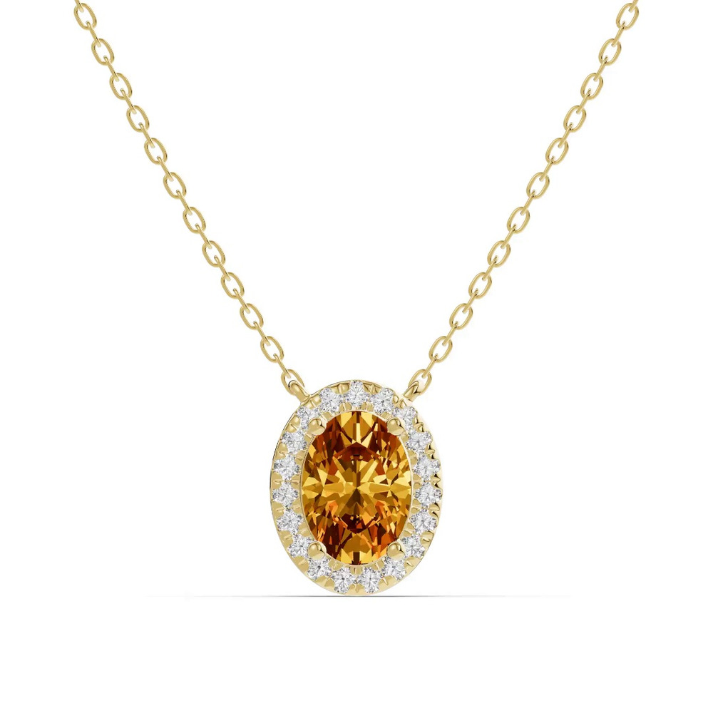 360 degree view of Oval Citrine Lab Diamond Halo Pendant
