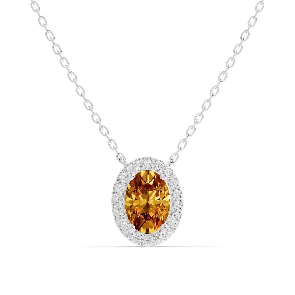 360 degree view of Oval Citrine Lab Diamond Halo Pendant