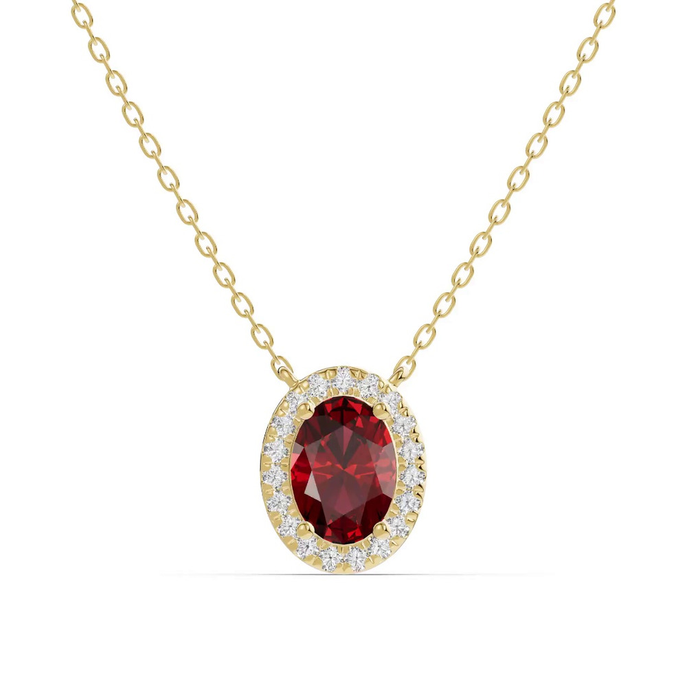 360 degree view of Oval Garnet Lab Diamond Halo Pendant
