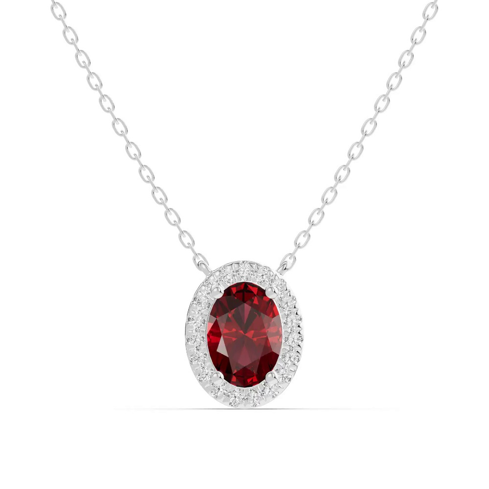 360 degree view of Oval Garnet Lab Diamond Halo Pendant