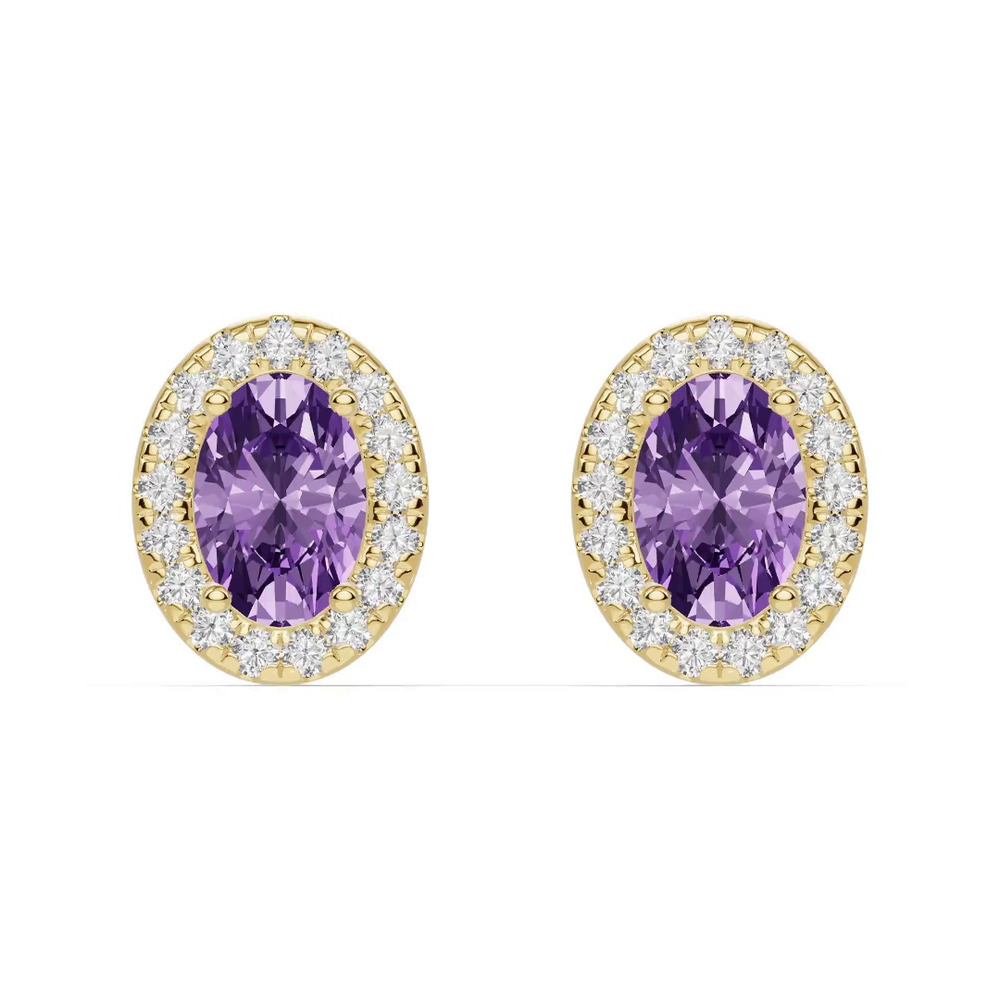 360 degree view of Oval Amethyst Lab Diamond Halo Earrings