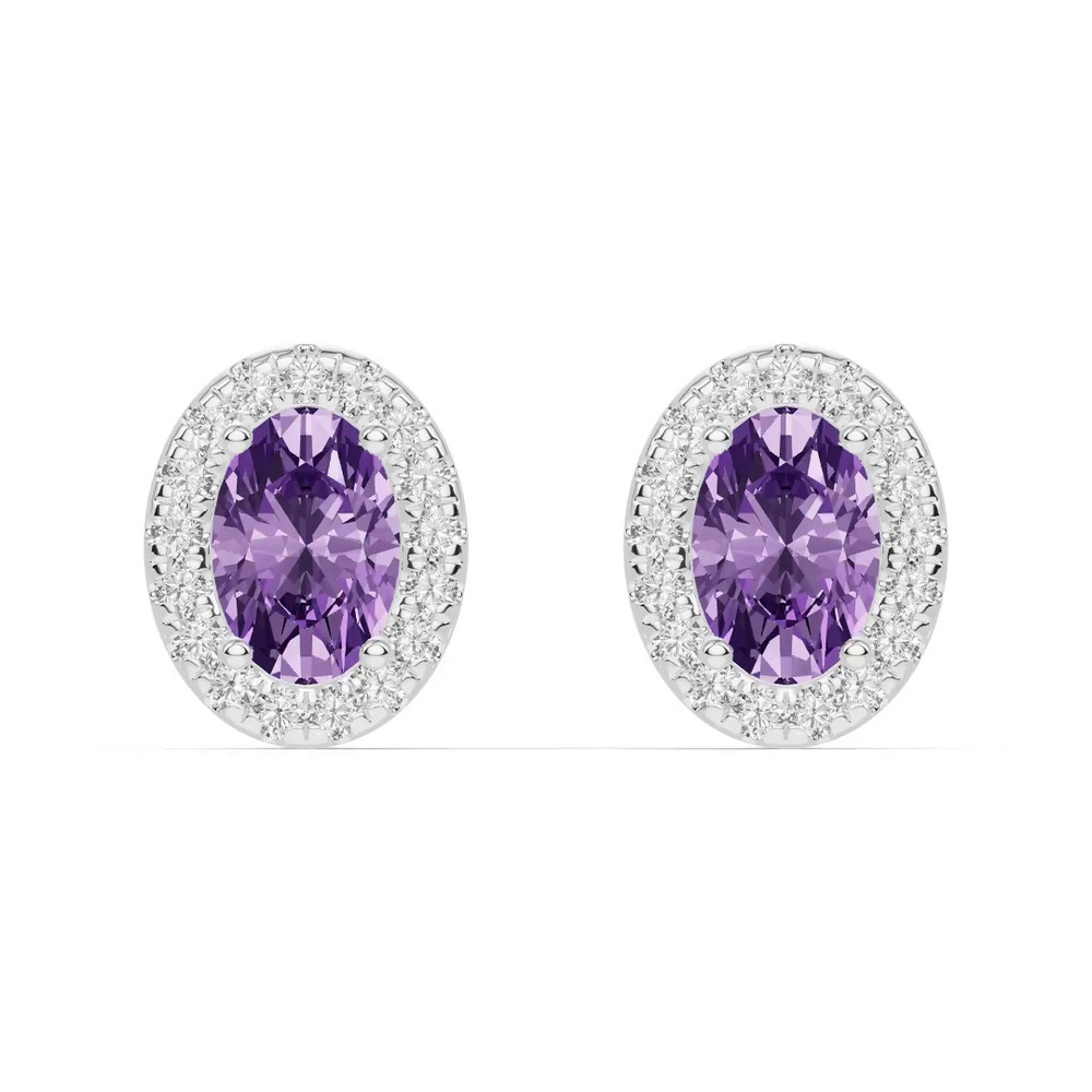 360 degree view of Oval Amethyst Lab Diamond Halo Earrings