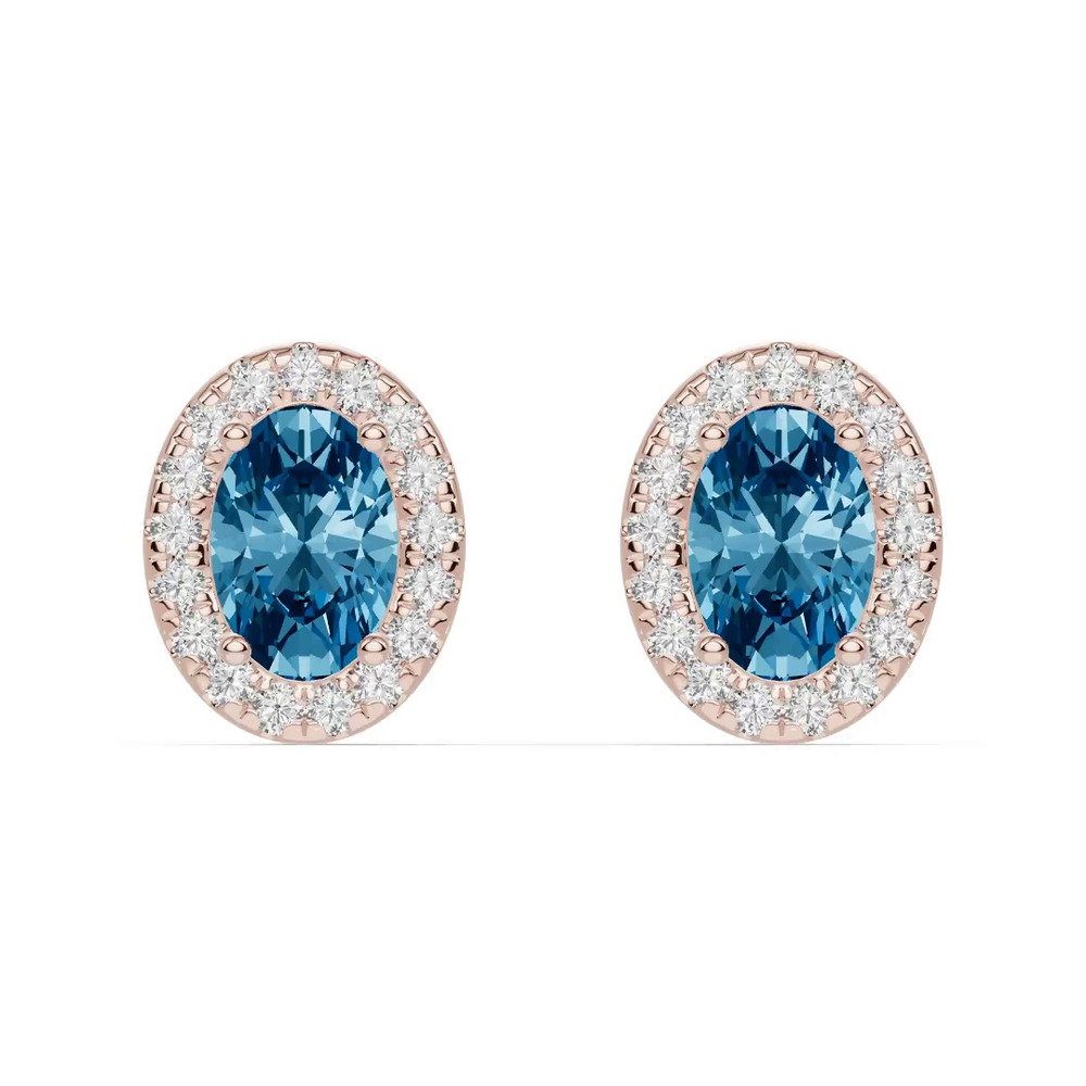 360 degree view of Oval Blue Topaz Lab Diamond Halo Earrings