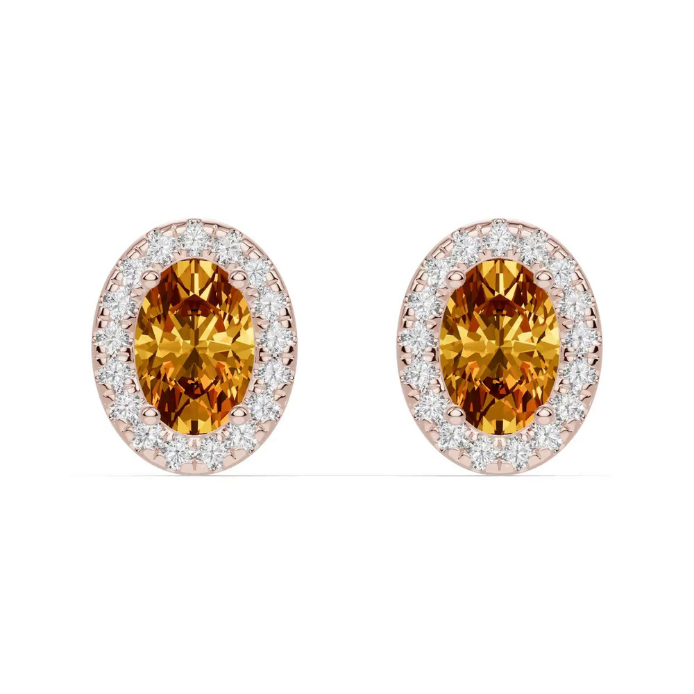 360 degree view of Oval Citrine Lab Diamond Halo Earrings