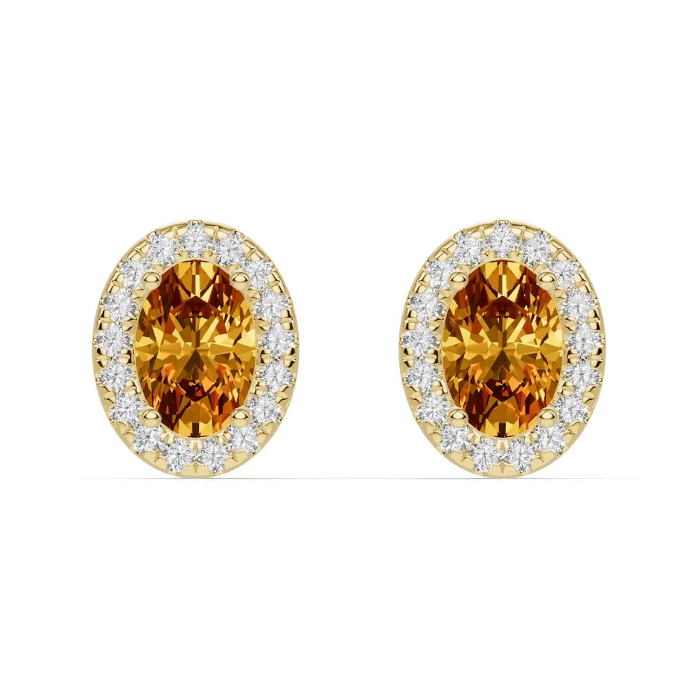 360 degree view of Oval Citrine Lab Diamond Halo Earrings
