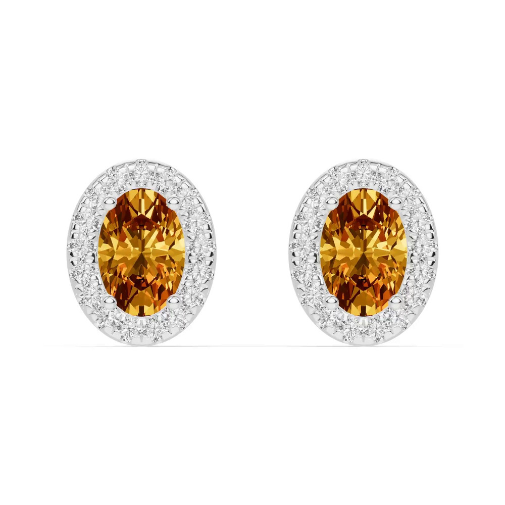 360 degree view of Oval Citrine Lab Diamond Halo Earrings