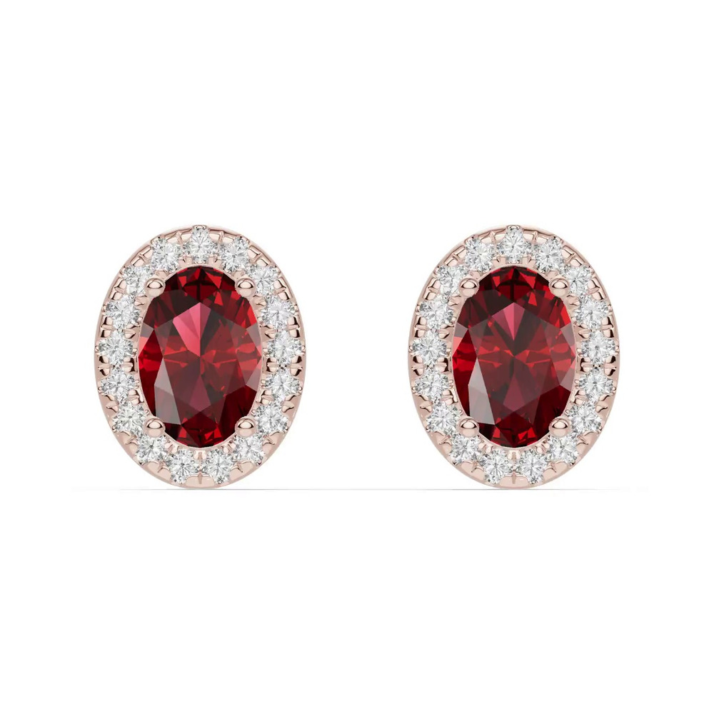 360 degree view of Oval Garnet Lab Diamond Halo Earrings