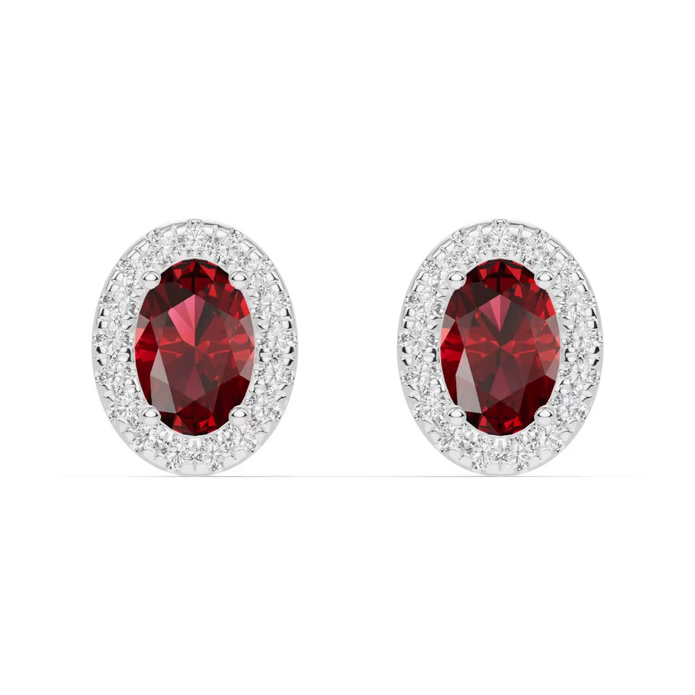 360 degree view of Oval Garnet Lab Diamond Halo Earrings