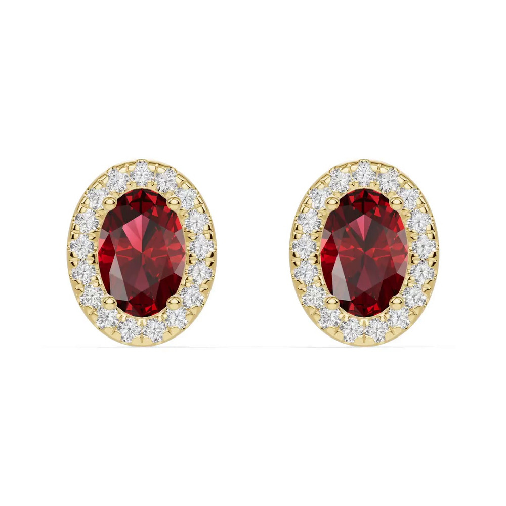360 degree view of Oval Garnet Lab Diamond Halo Earrings