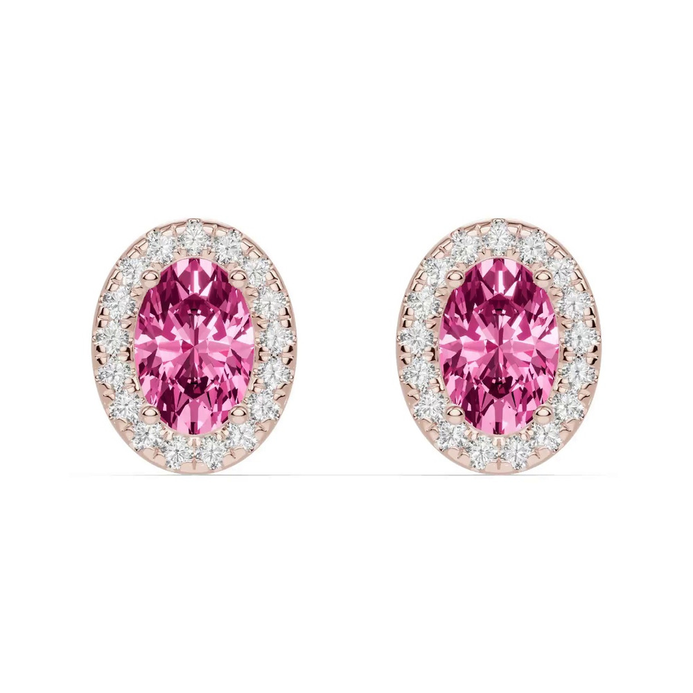 360 degree view of Oval Pink Tourmaline Lab Diamond Halo Earrings