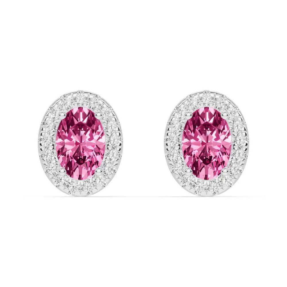 360 degree view of Oval Pink Tourmaline Lab Diamond Halo Earrings