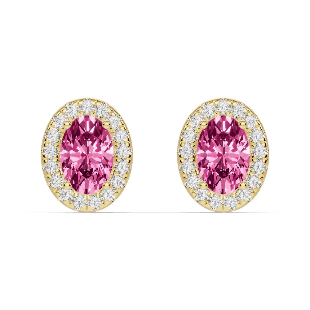 360 degree view of Oval Pink Tourmaline Lab Diamond Halo Earrings