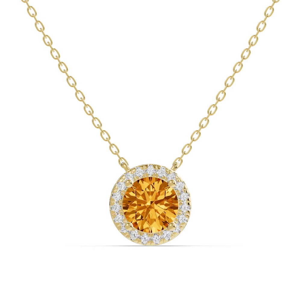 360 degree view of Round Citrine Lab Diamond Halo Pendant