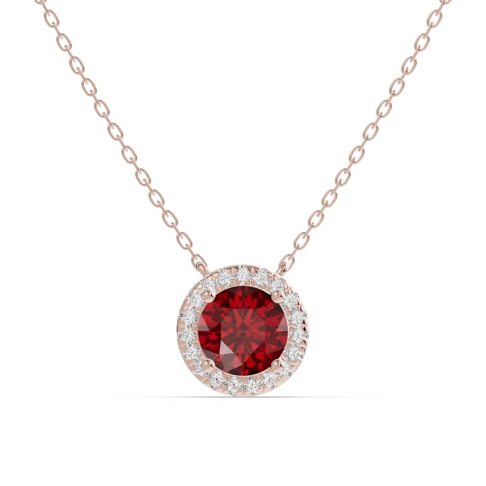 360 degree view of Round Garnet Lab Diamond Halo Pendant