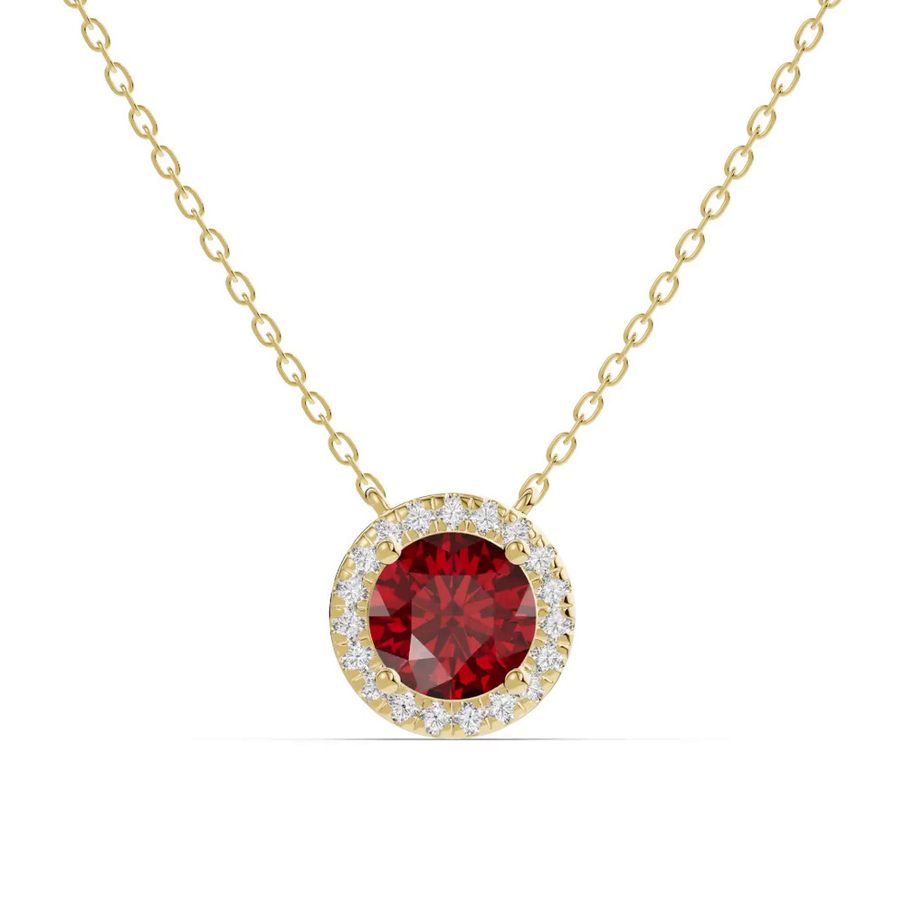 360 degree view of Round Garnet Lab Diamond Halo Pendant