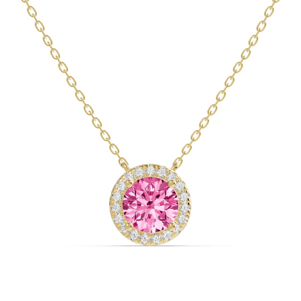 360 degree view of Round Pink Tourmaline Lab Diamond Halo Pendant