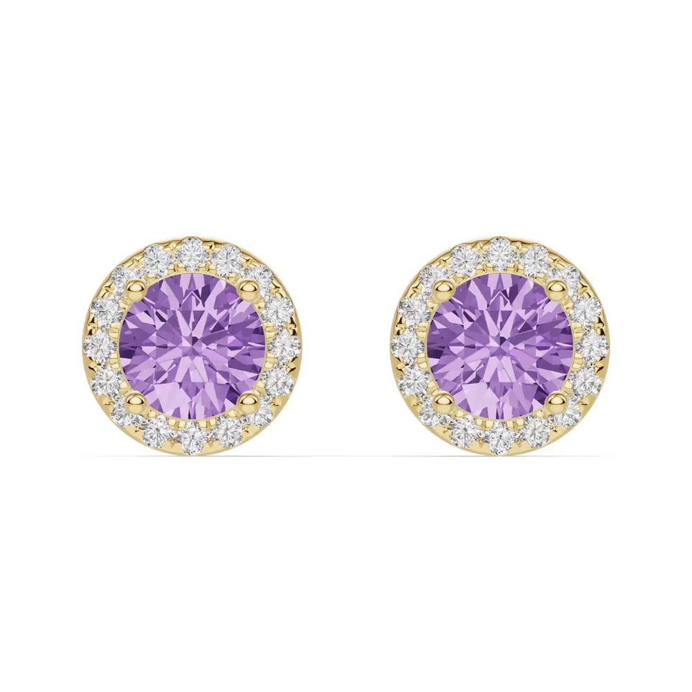 360 degree view of Round Amethyst Lab Diamond Halo Earrings