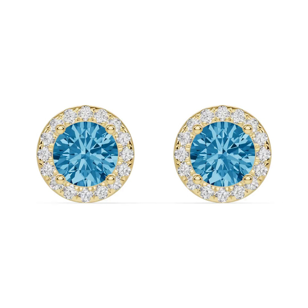 360 degree view of Round Blue Topaz Lab Diamond Halo Earrings
