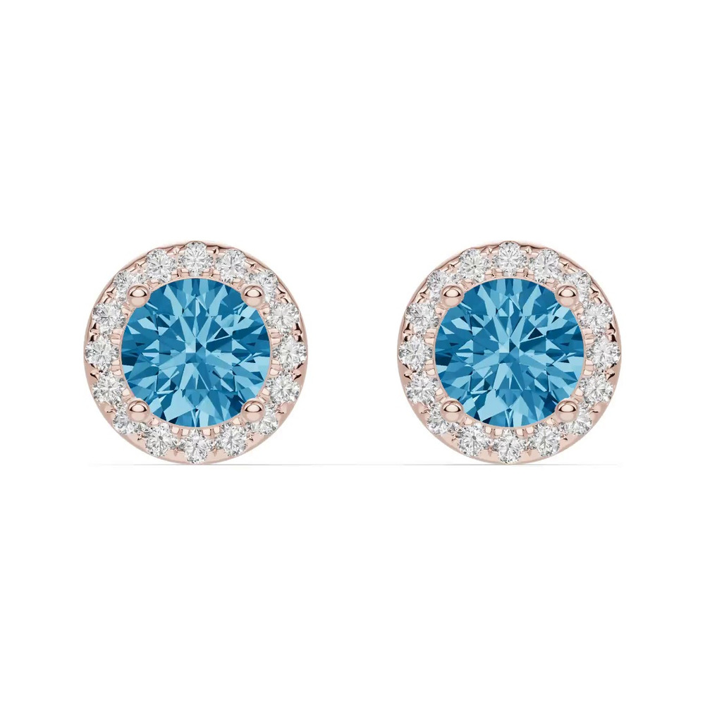 360 degree view of Round Blue Topaz Lab Diamond Halo Earrings