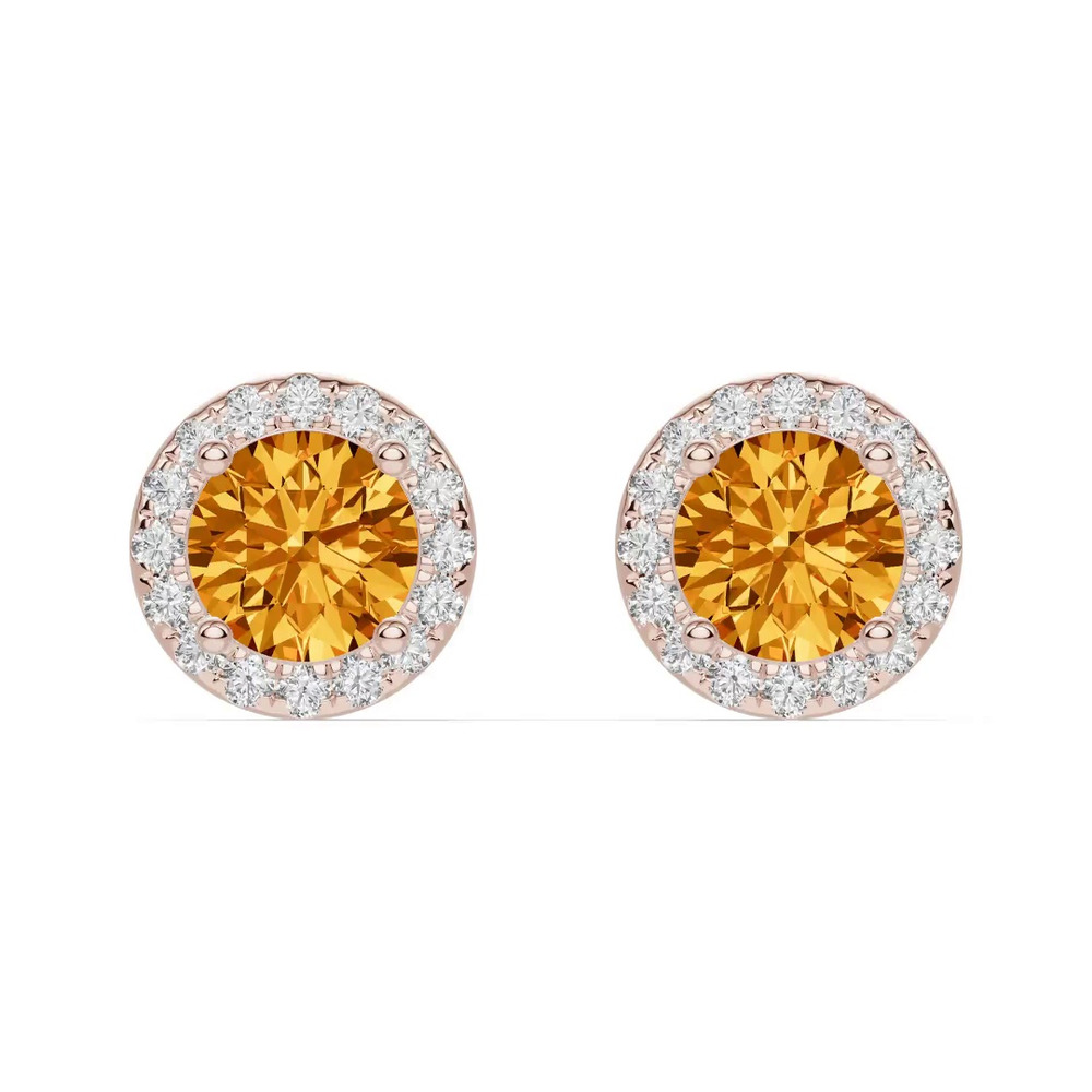 360 degree view of Round Citrine Lab Diamond Halo Earrings