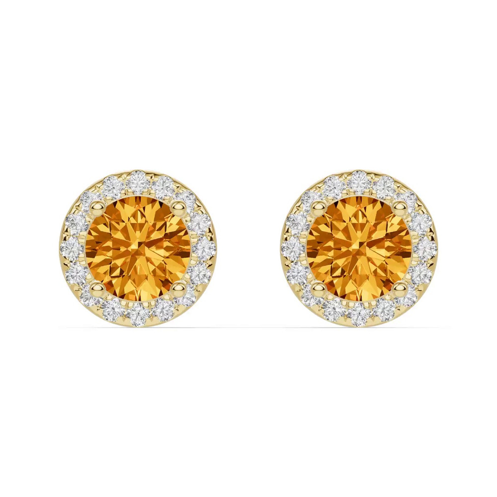 360 degree view of Round Citrine Lab Diamond Halo Earrings